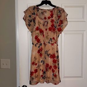 Xhilaration Size large, peach colored dress with pink flowers